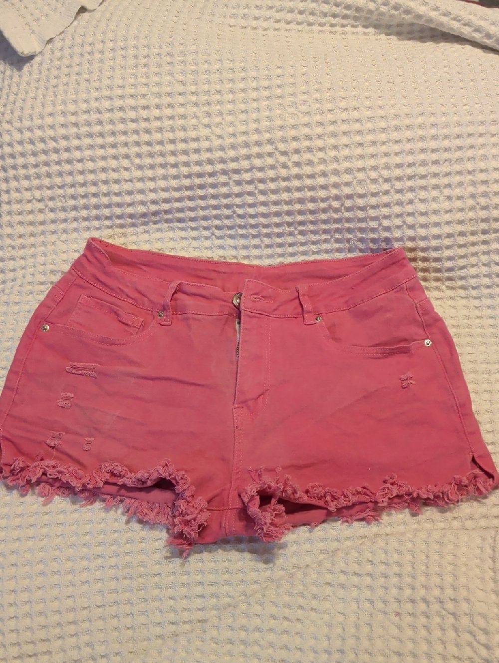 High-Rise Pink Frayed Hem Jean Shorts